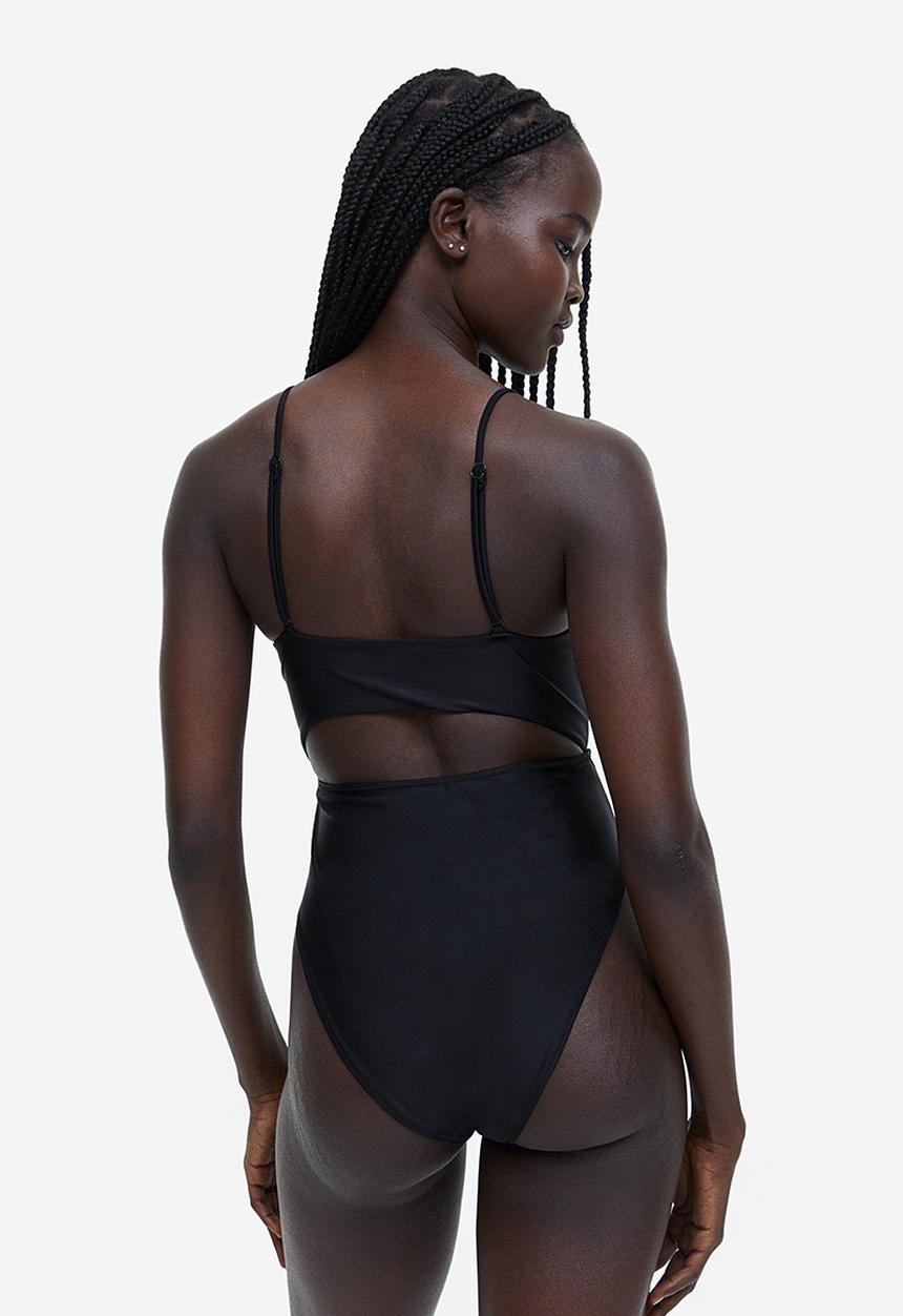 H&M - High leg drawstring-detail swimsuit - black