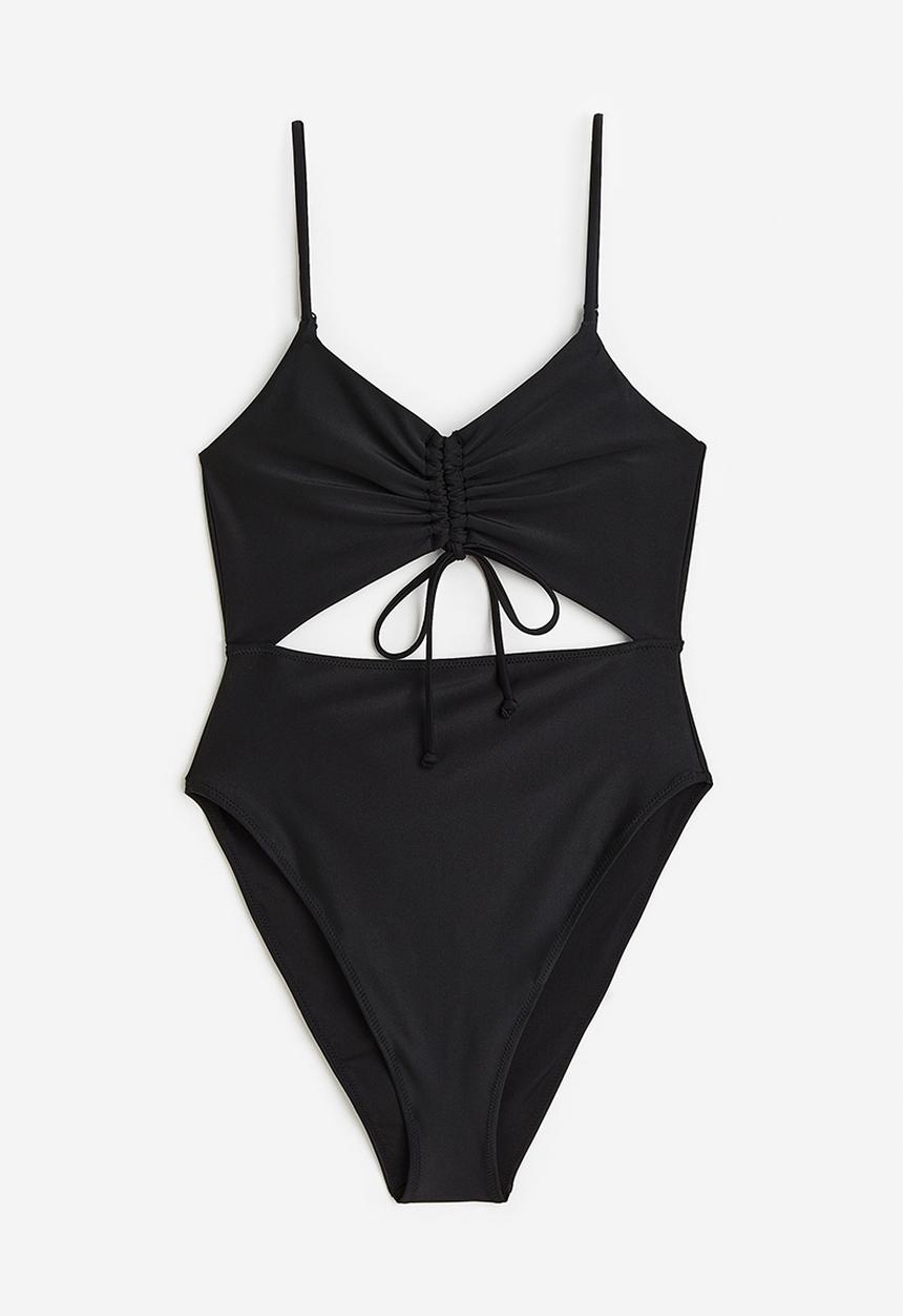 H&M - High leg drawstring-detail swimsuit - black