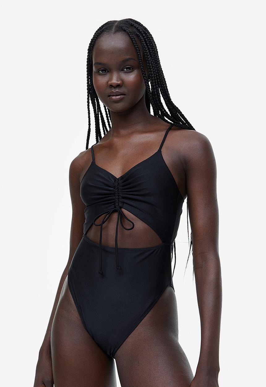 H&M - High leg drawstring-detail swimsuit - black