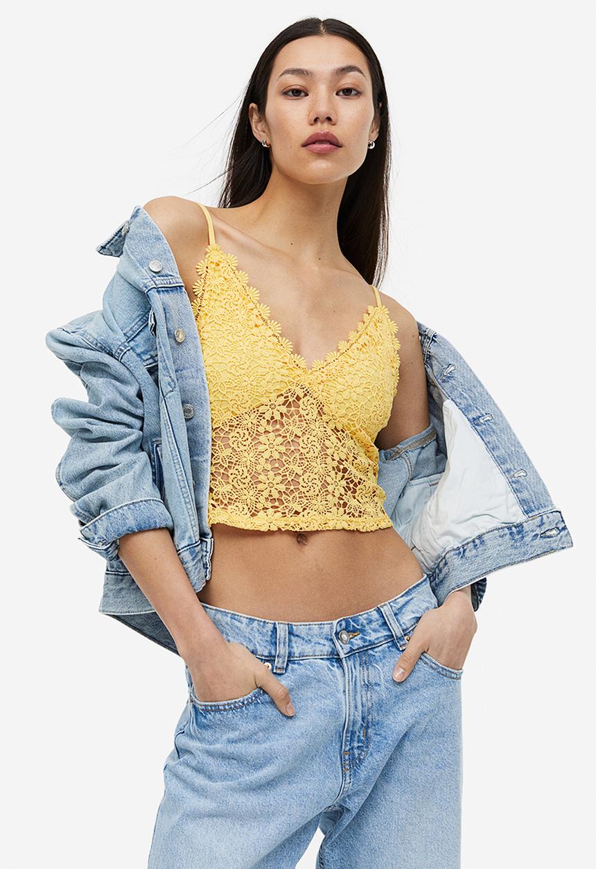 H&M - Cropped lace top - yellow