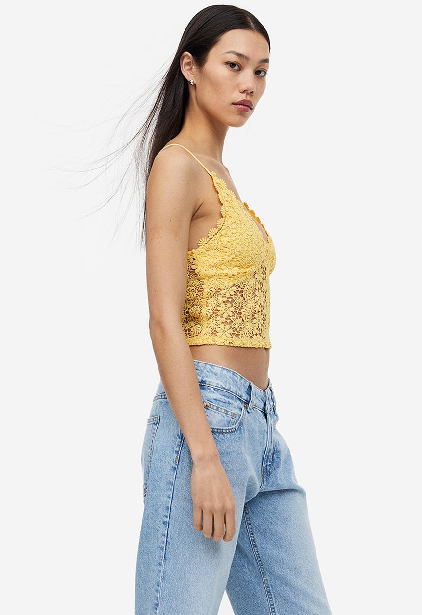 H&M - Cropped lace top - yellow
