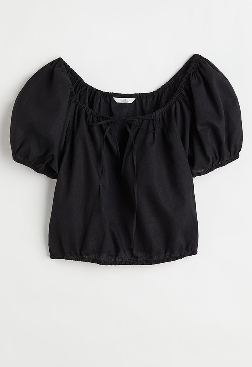 H&M - Linen-blend blouse - black