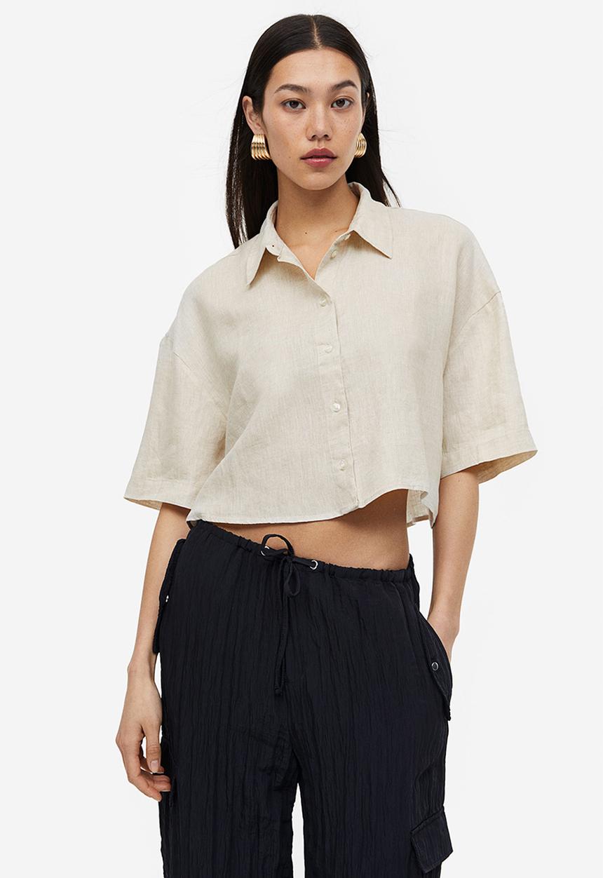 H&M - Oversized linen shirt - light beige 