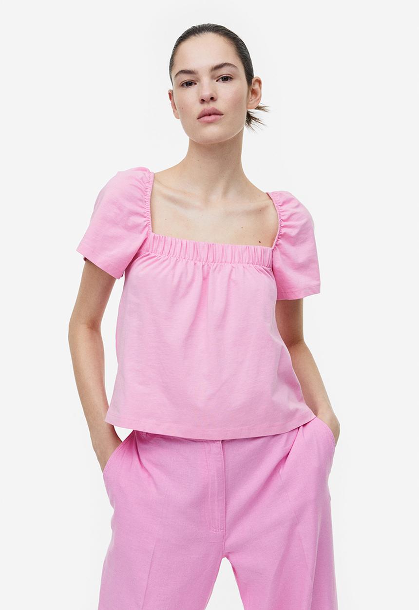 H&M - Square-neck top - light pink