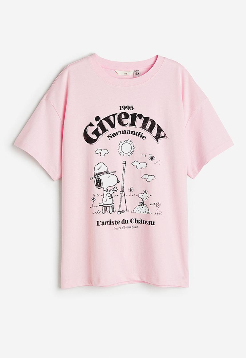 H&M - Oversized printed t-shirt - light pink snoopy