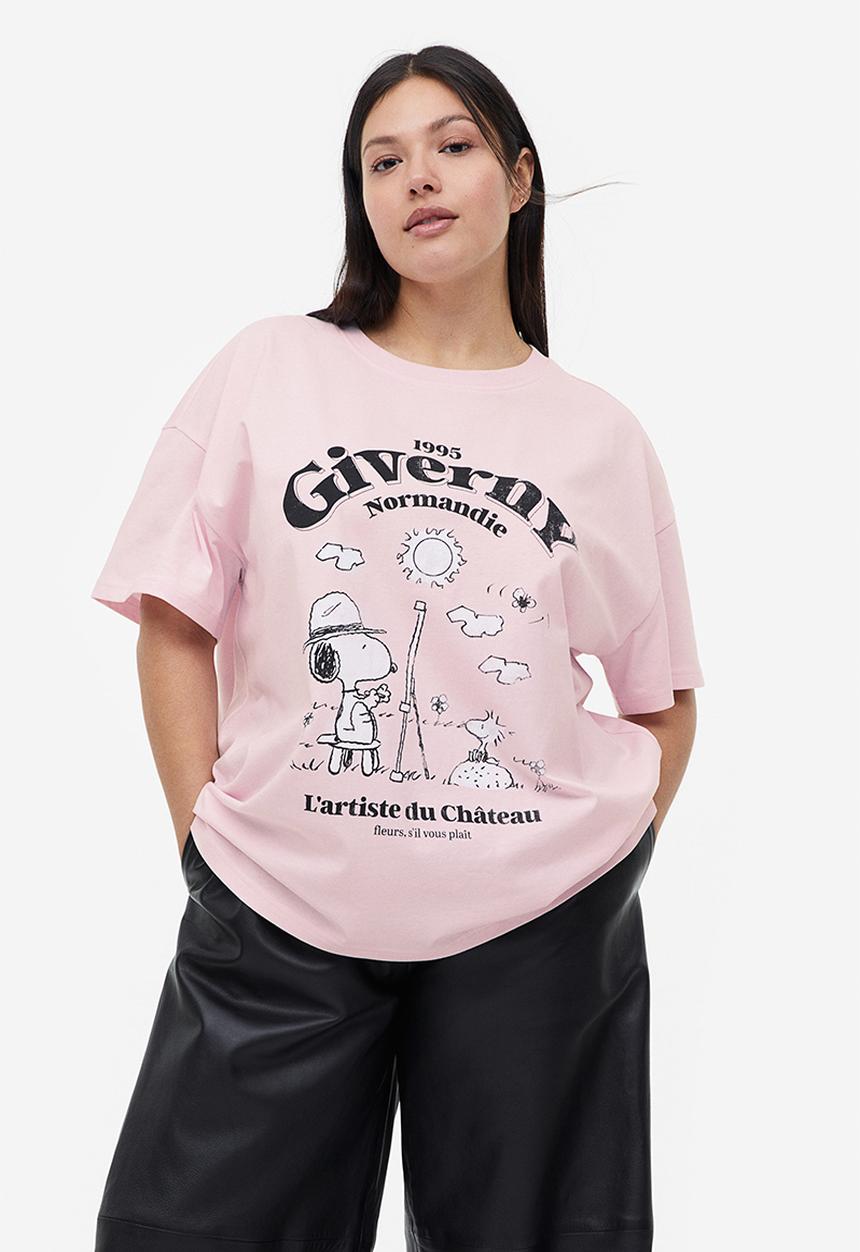 H&M - Oversized printed t-shirt - light pink snoopy
