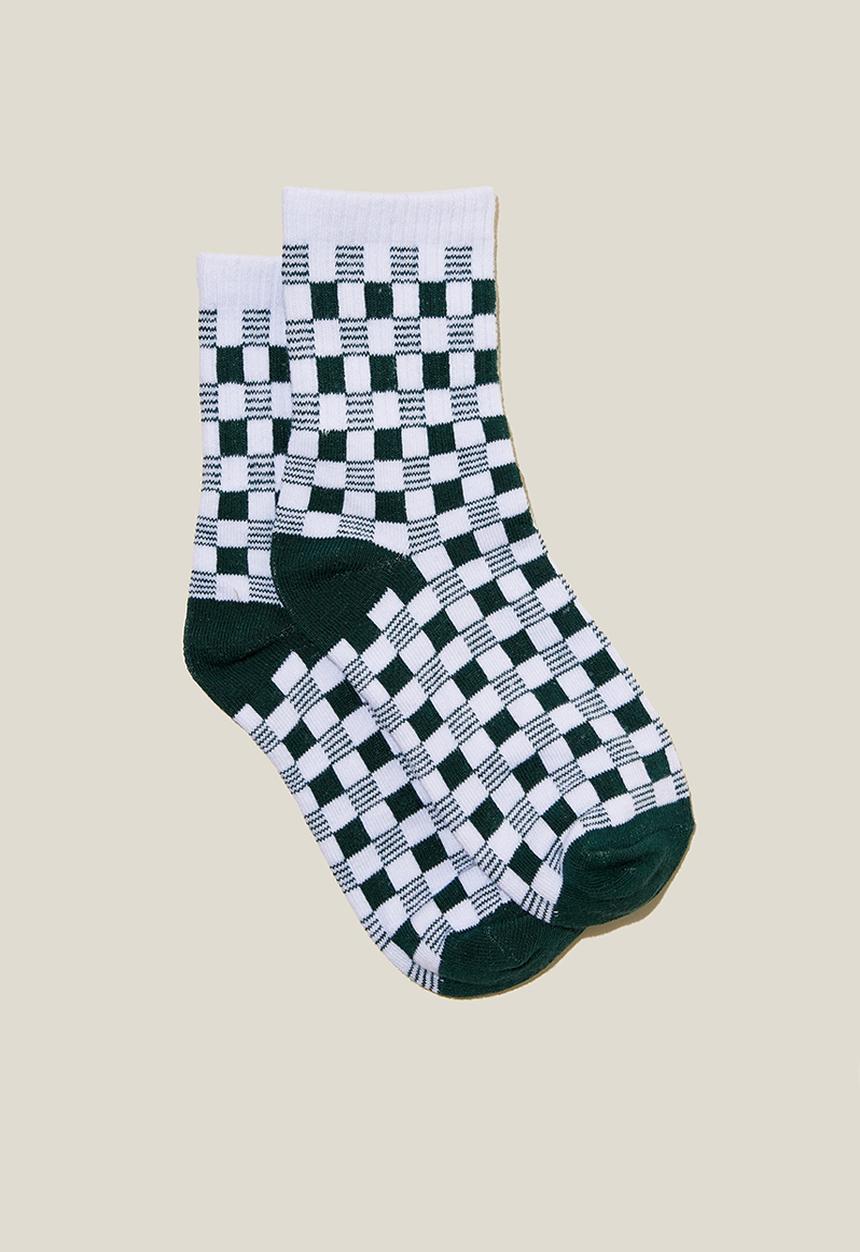 Cotton On - Single pack crew socks - turtle green/gingham check