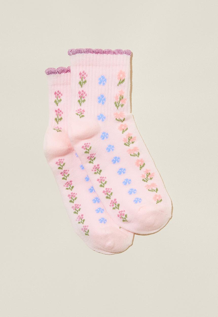 Cotton On - Single pack mid crew sock - crystal pink/ditzy floral