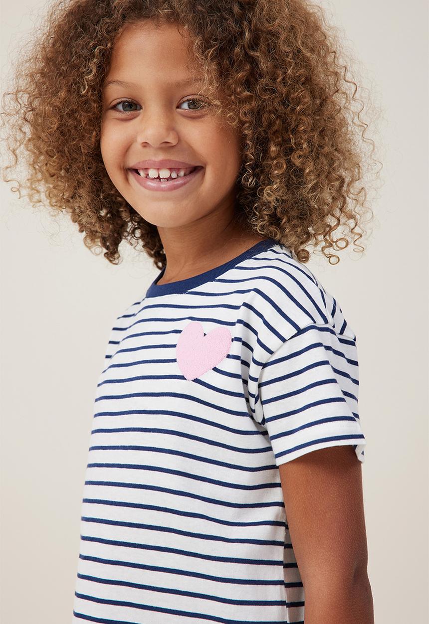 Cotton On - Poppy short sleeve print tee - in the navy vanilla stripe/heart