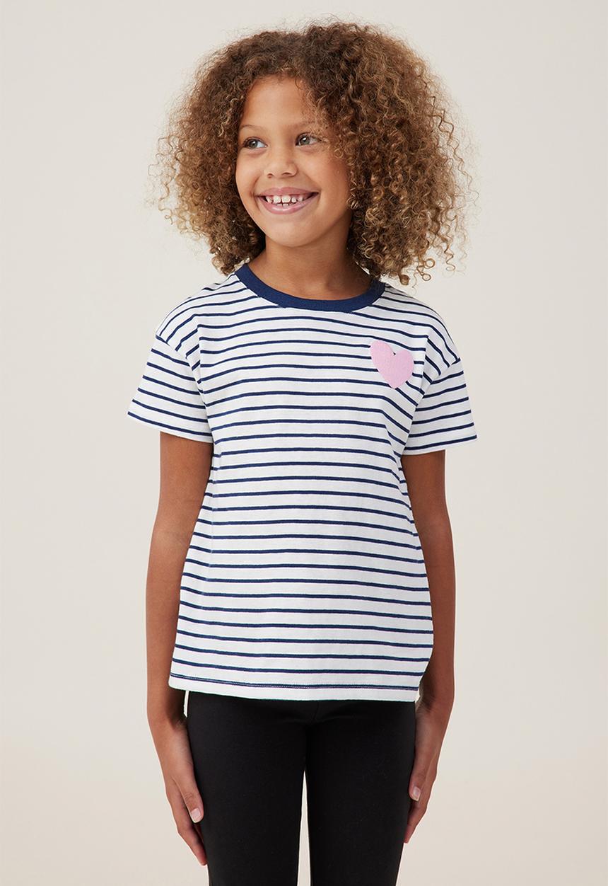 Cotton On - Poppy short sleeve print tee - in the navy vanilla stripe/heart