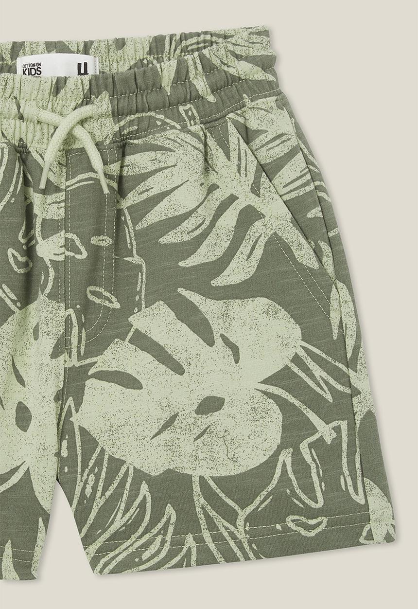 Cotton On - Henry slouch short - swag green / gumnut green palm leaf yardage