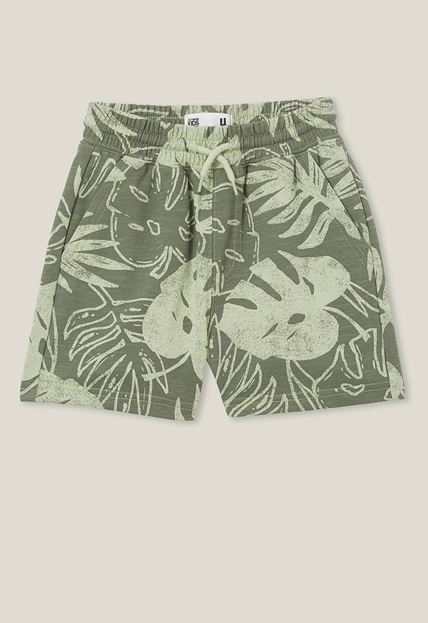 Cotton On - Henry slouch short - swag green / gumnut green palm leaf yardage