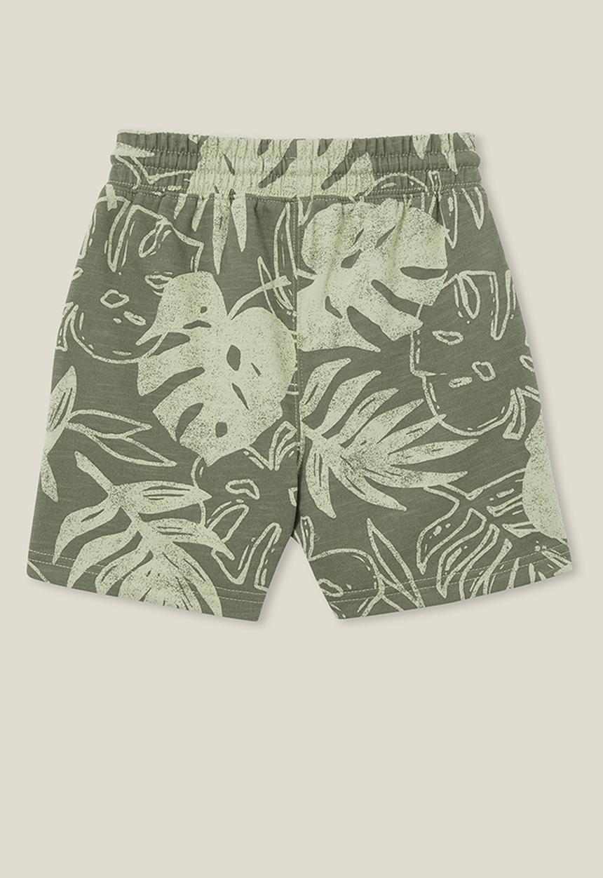 Cotton On - Henry slouch short - swag green / gumnut green palm leaf yardage