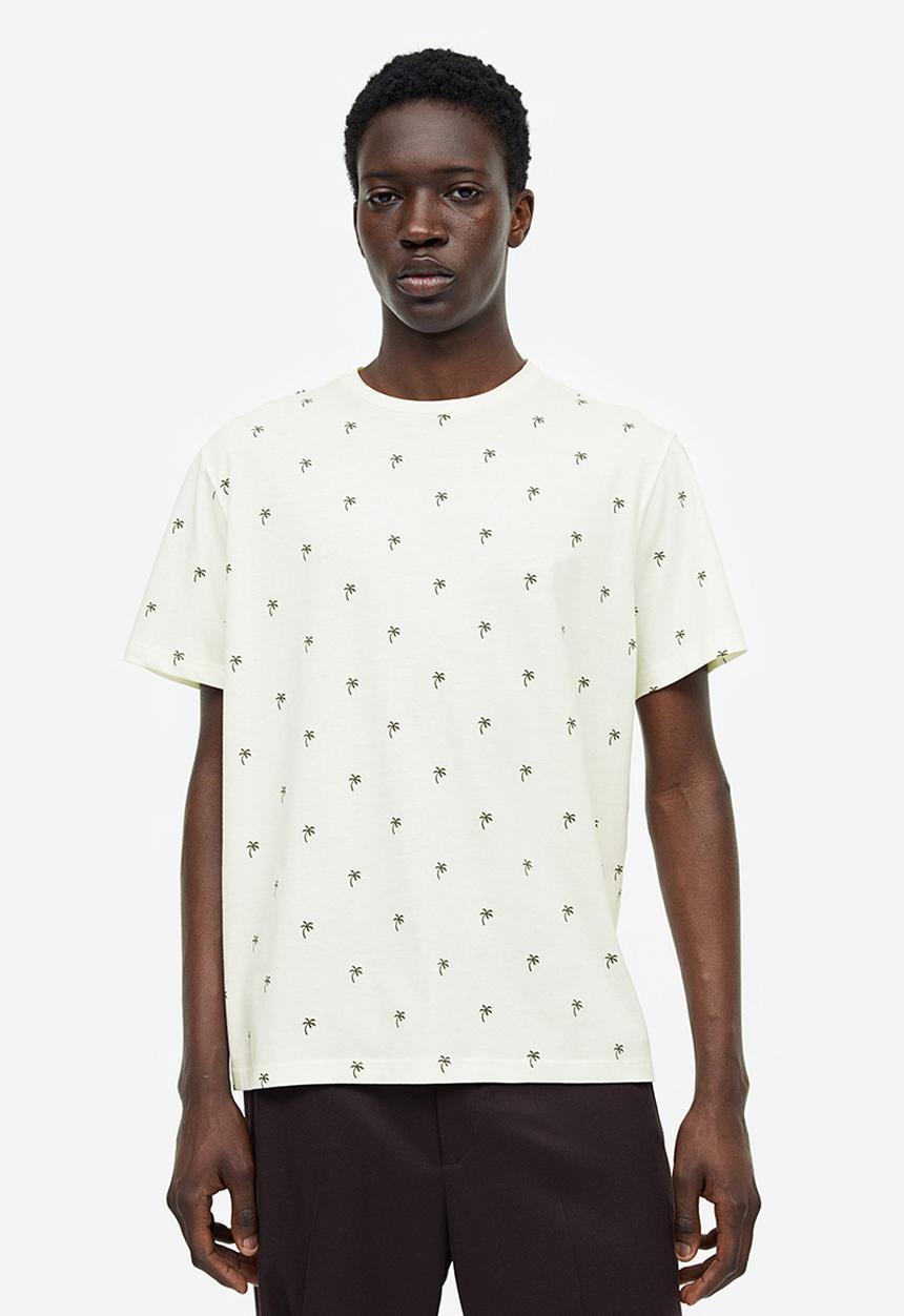 H&M - Regular fit cotton T-shirt - white palm trees