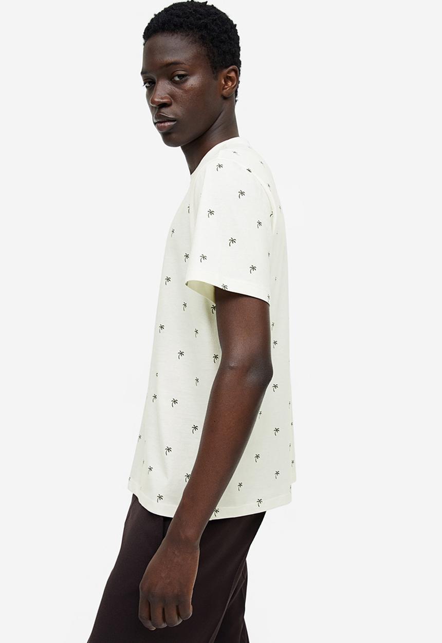 H&M - Regular fit cotton T-shirt - white palm trees