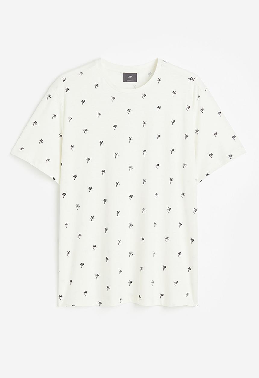H&M - Regular fit cotton T-shirt - white palm trees
