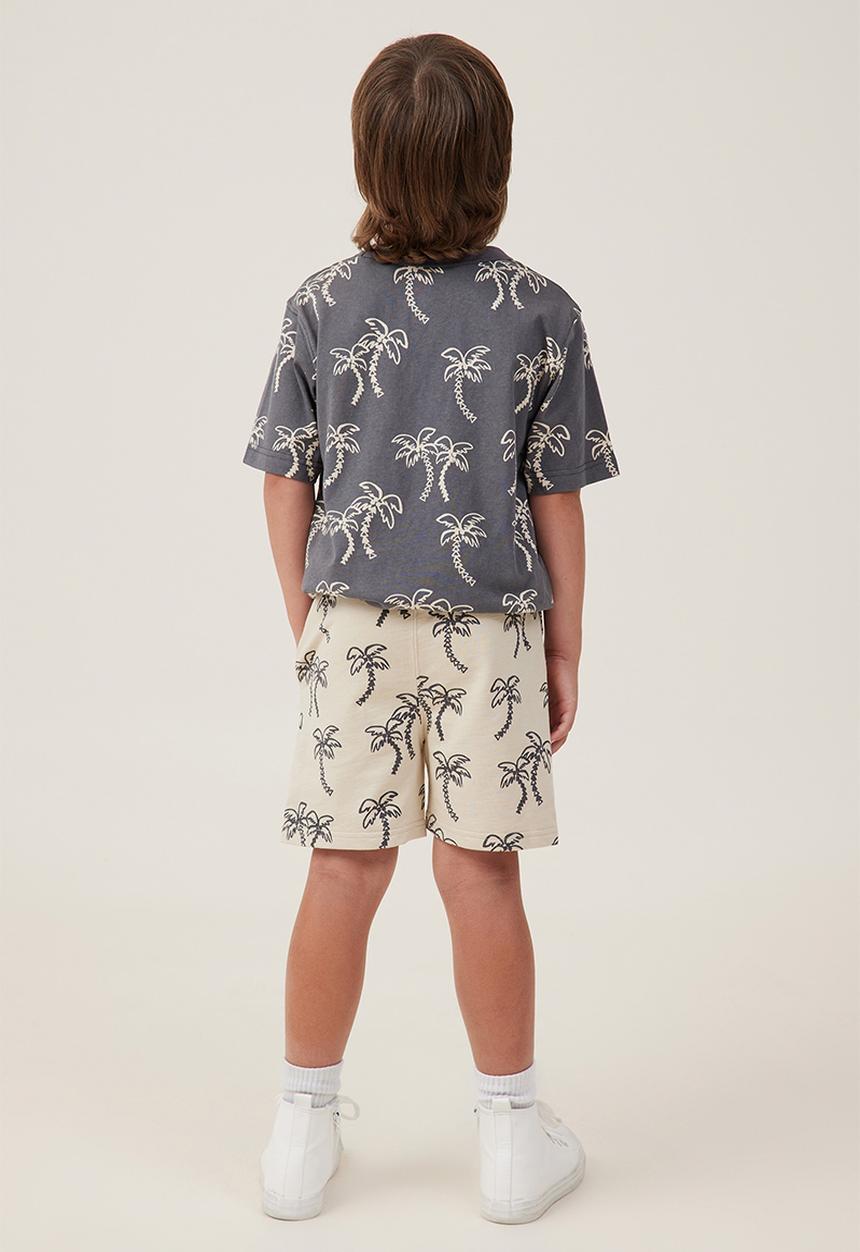 Cotton On - Henry slouch short - rainy day / rabbit grey palm tree yardage