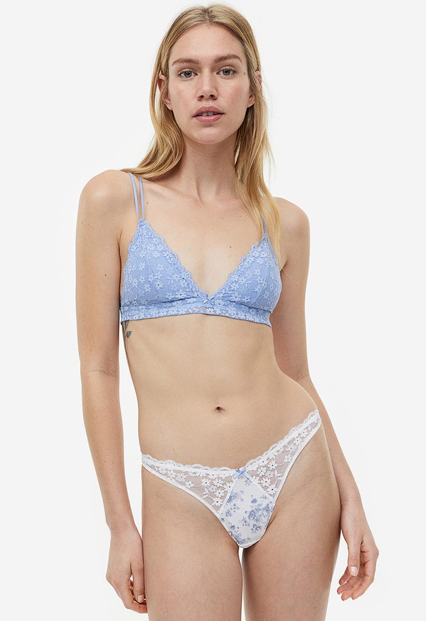 H&M - 3-Pack cotton thong briefs - light blue & white