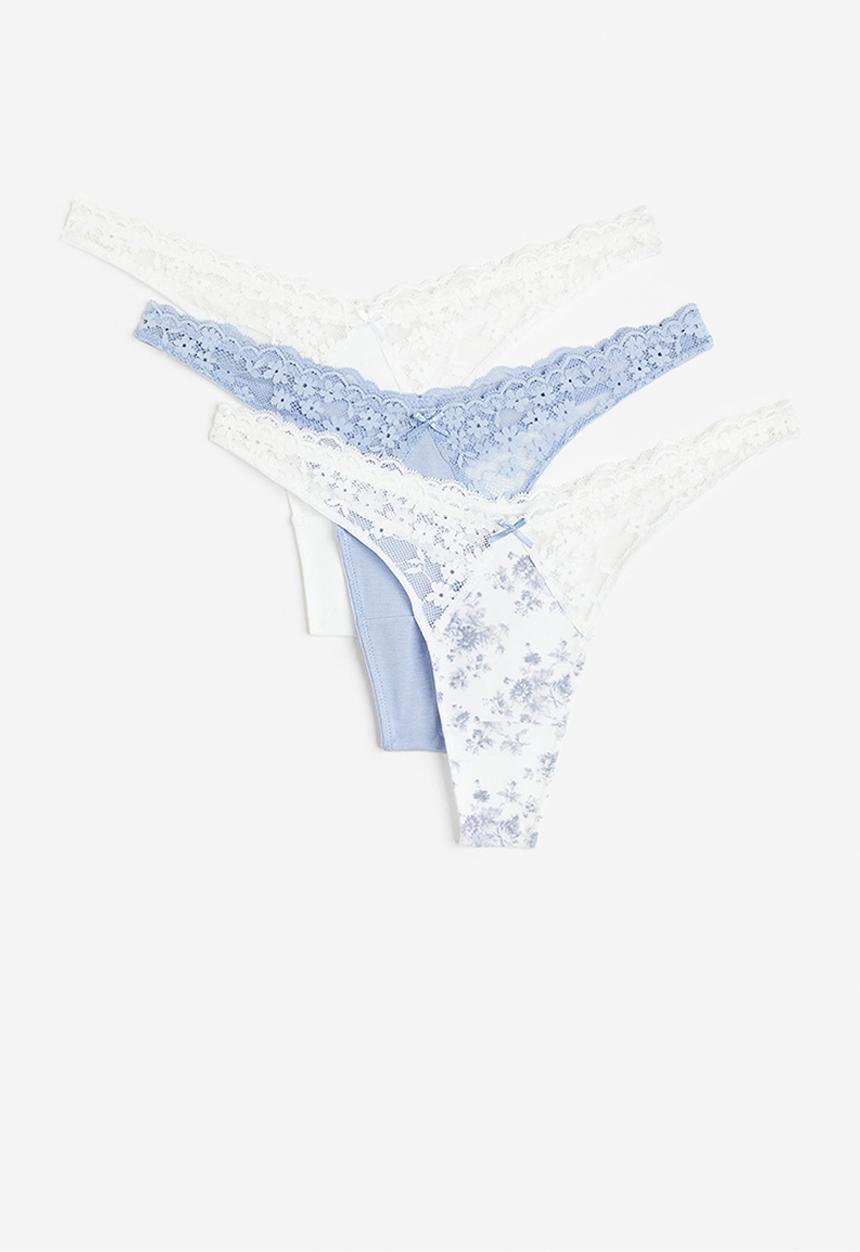 H&M - 3-Pack cotton thong briefs - light blue & white