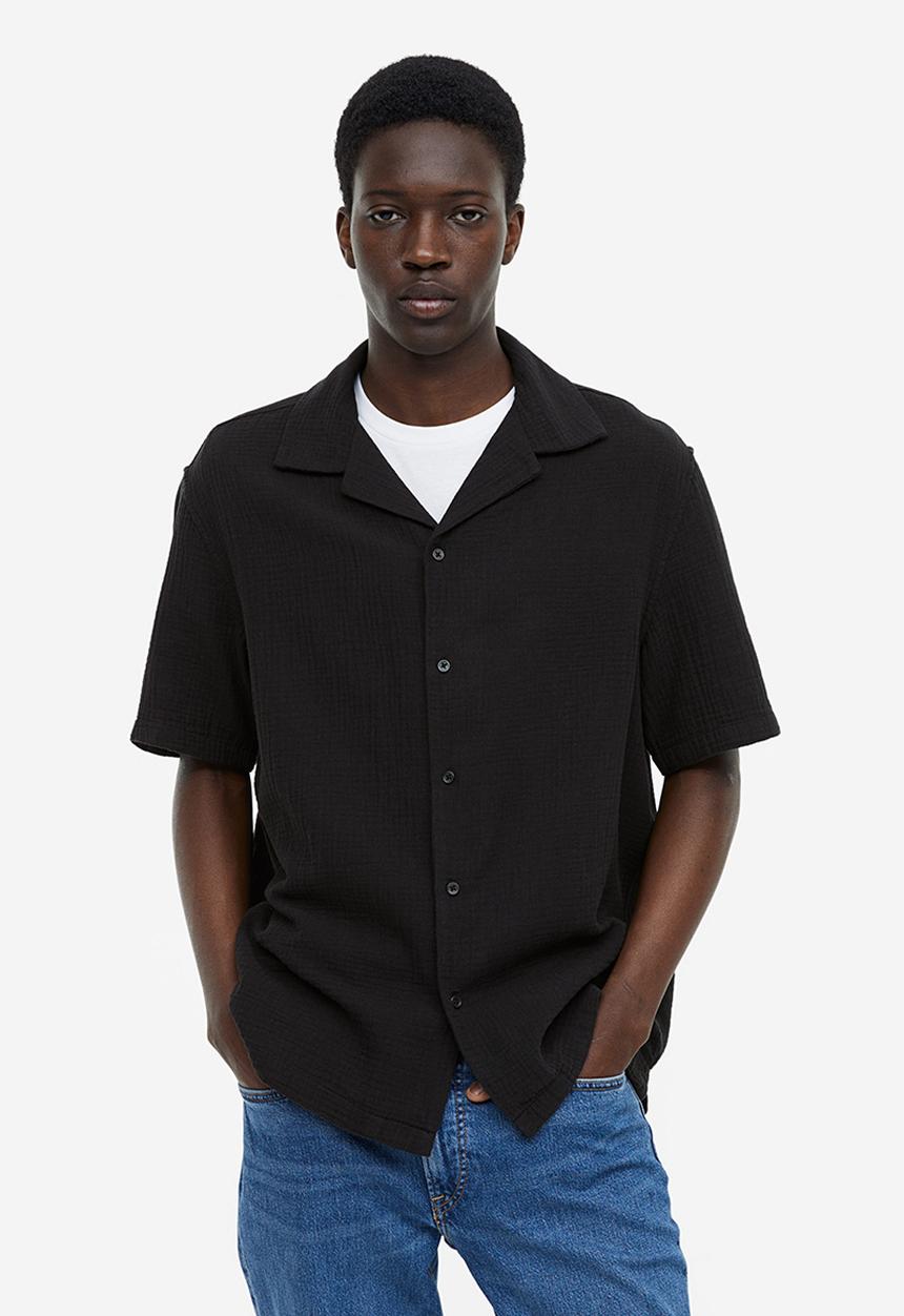 H&M - Regular fit muslin resort shirt - black