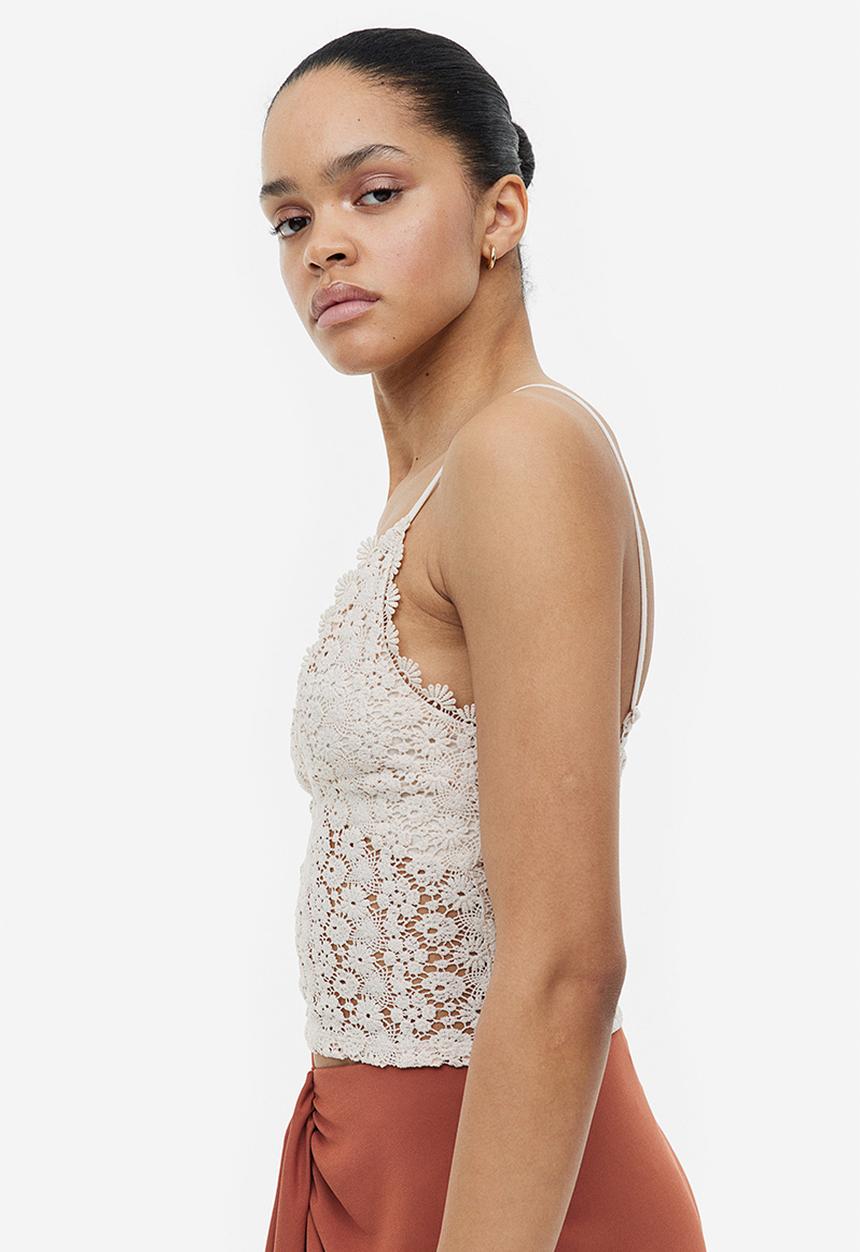H&M - Cropped lace top - light beige