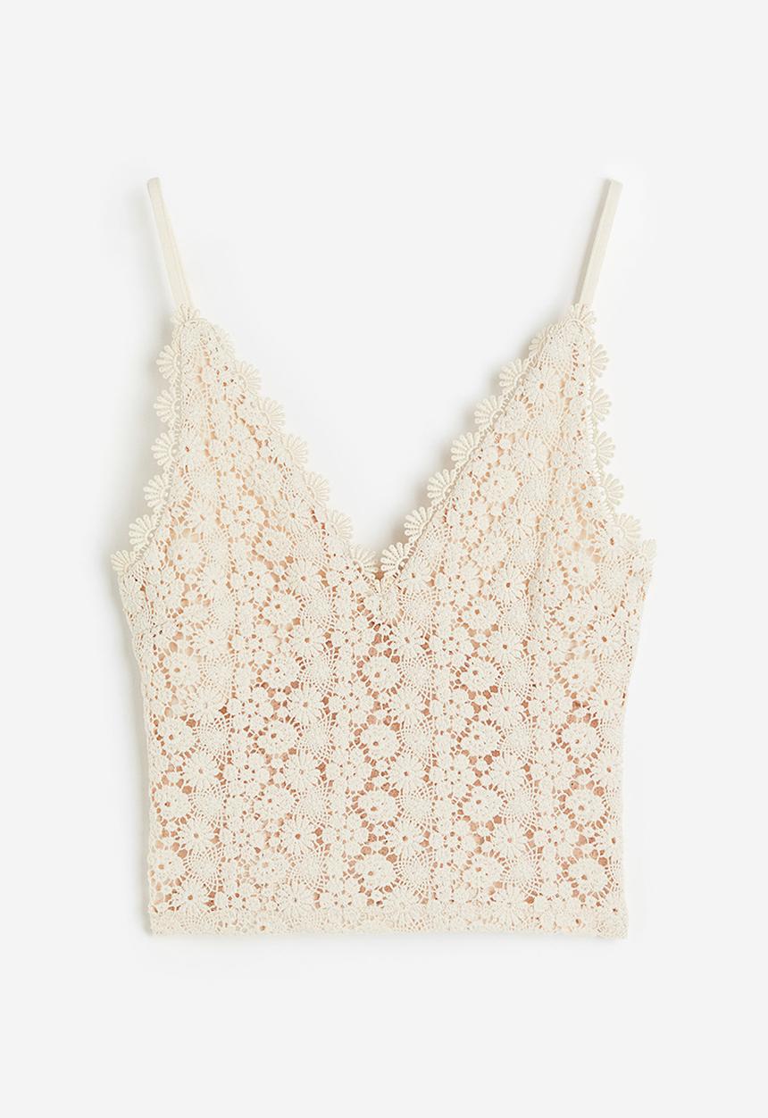 H&M - Cropped lace top - light beige