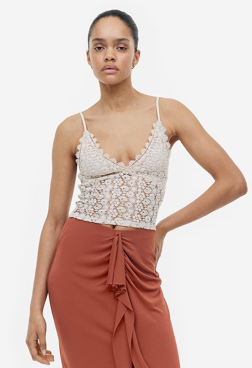 H&M - Cropped lace top - light beige