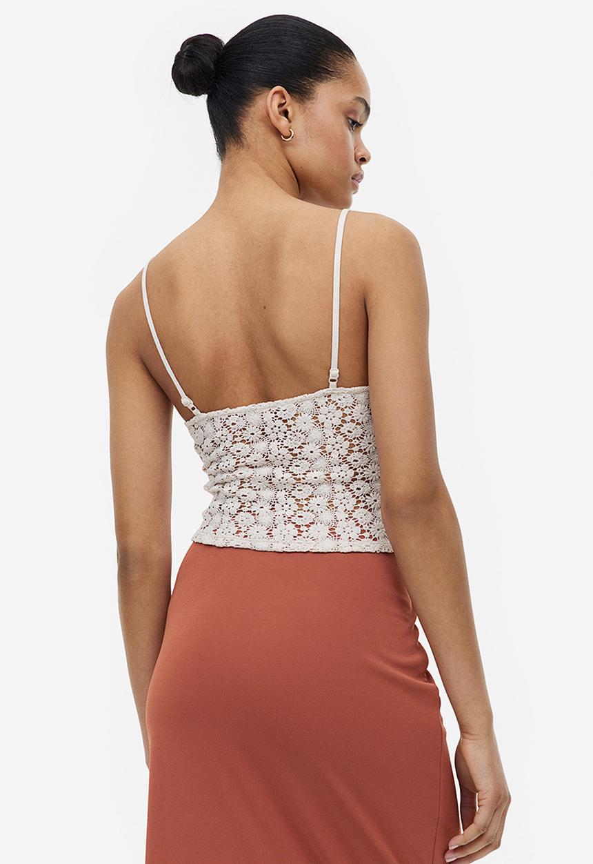 H&M - Cropped lace top - light beige