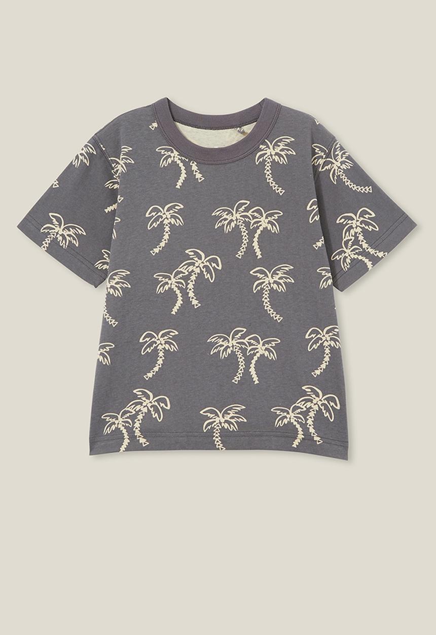 Cotton On - Jonny short sleeve print tee - rabbit grey/rainy day palm tree yardage
