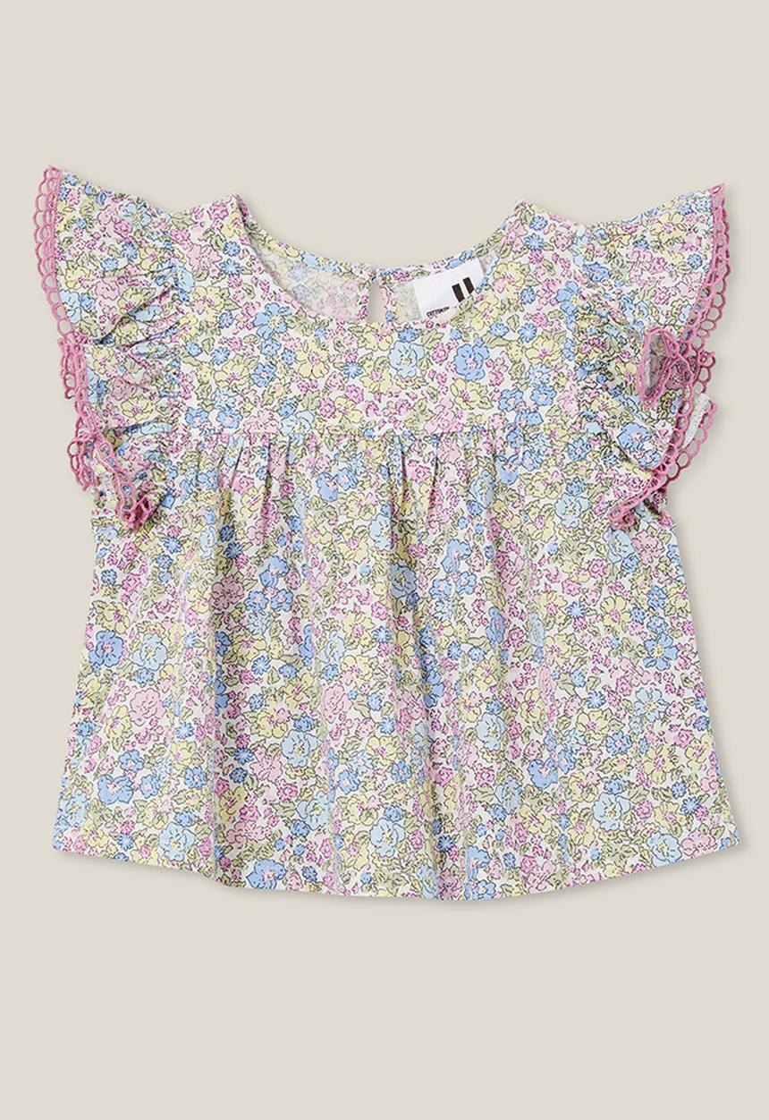 Cotton On - Madison scallop sleeve top - vanilla/middleton floral