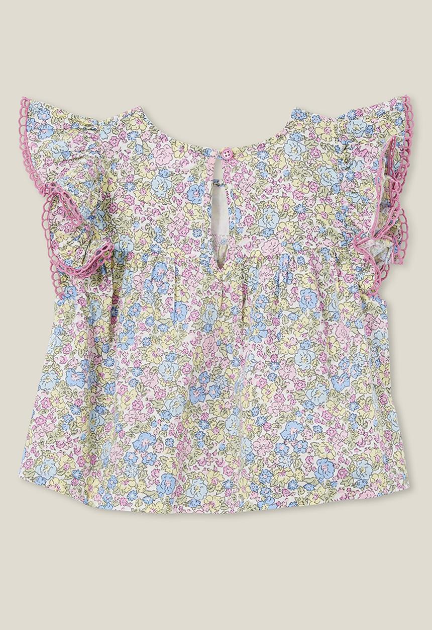 Cotton On - Madison scallop sleeve top - vanilla/middleton floral