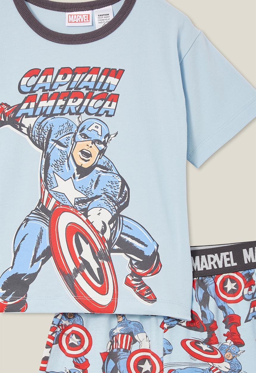 Cotton On - Felix short sleeve pyjama set license - lcn mar frosty blue/captain america shield