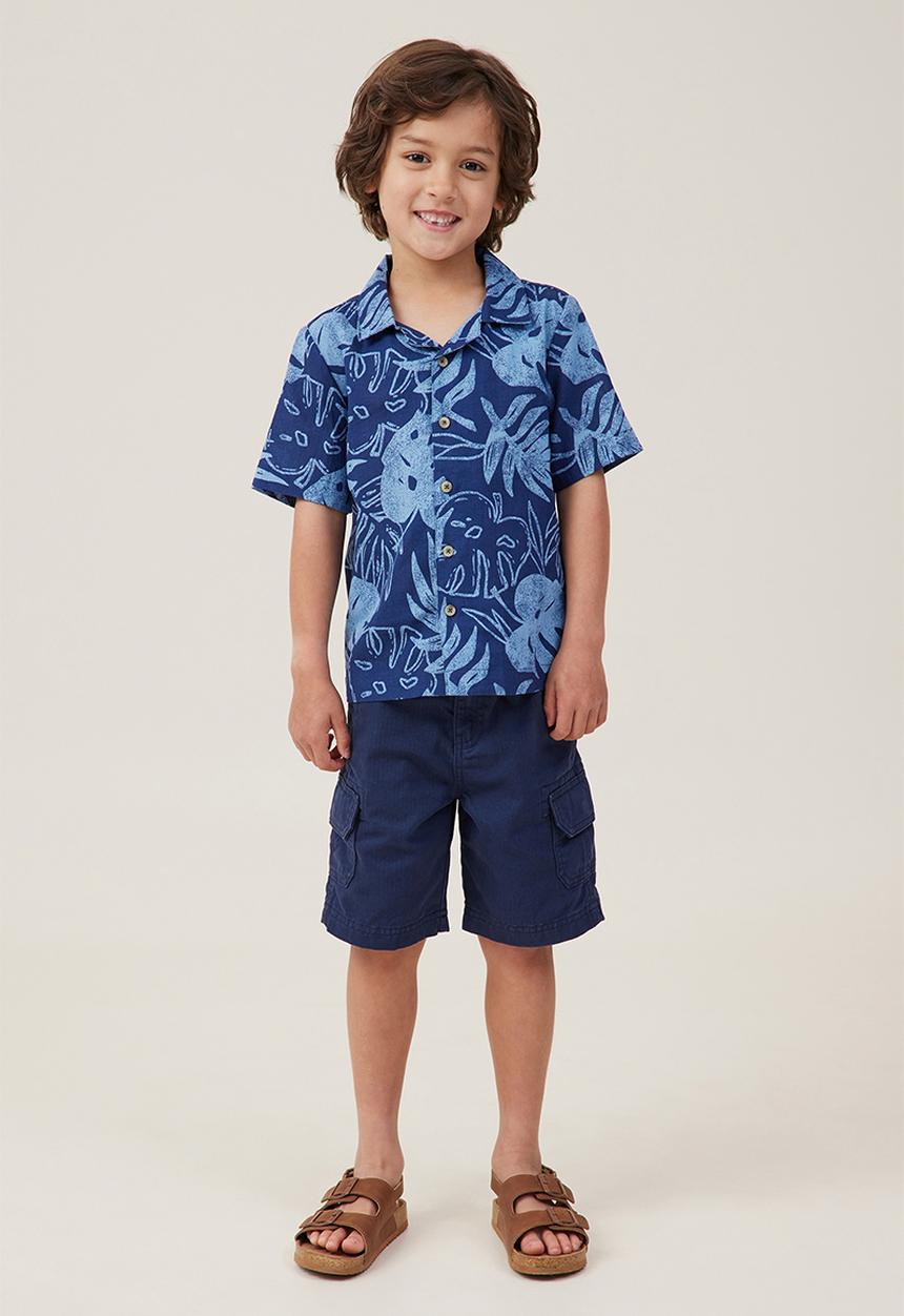 Cotton On - Cabana short sleeve shirt - dusk blue / tropical palm