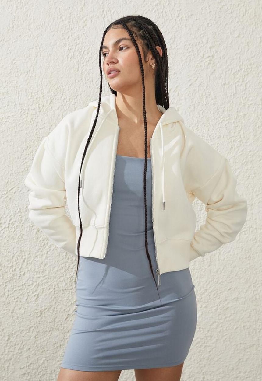 Cotton On - Plush essential cropped zip through - whisper white