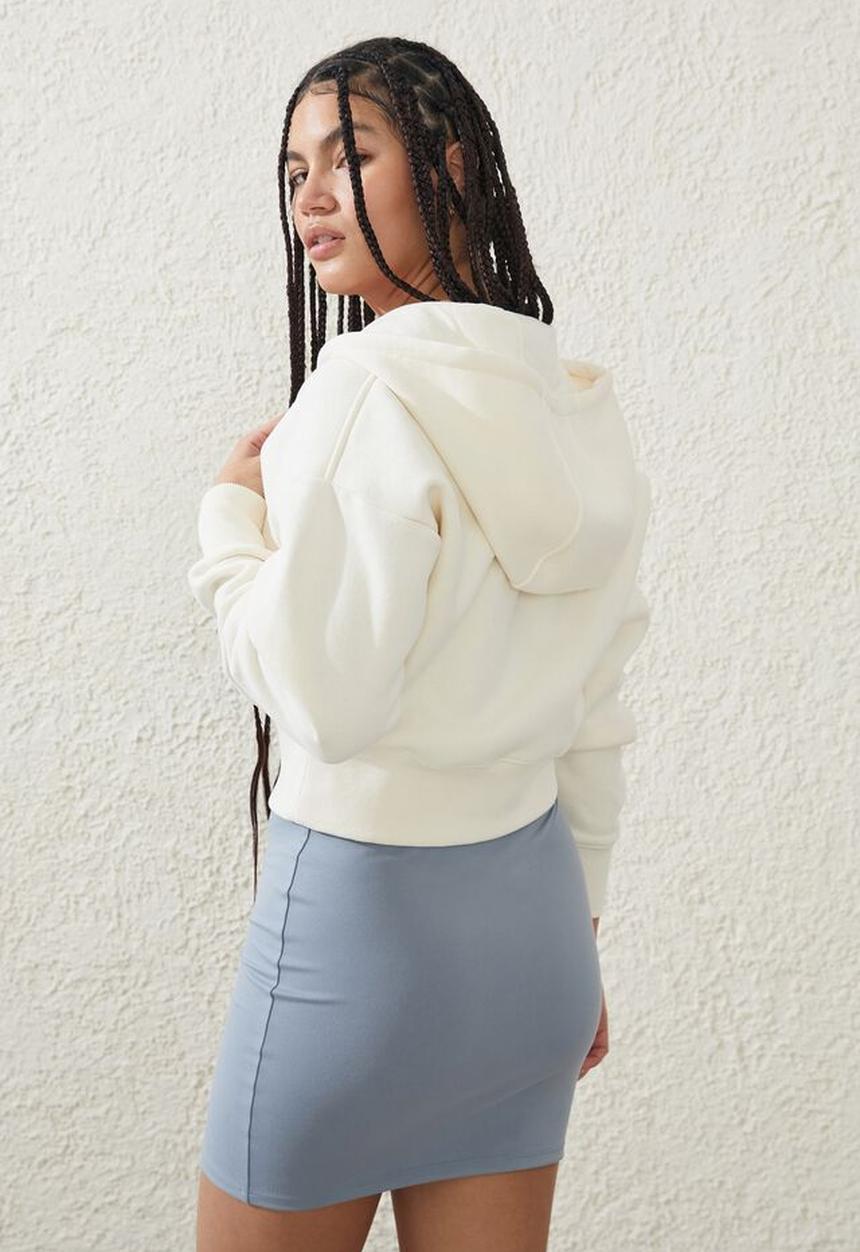 Cotton On - Plush essential cropped zip through - whisper white