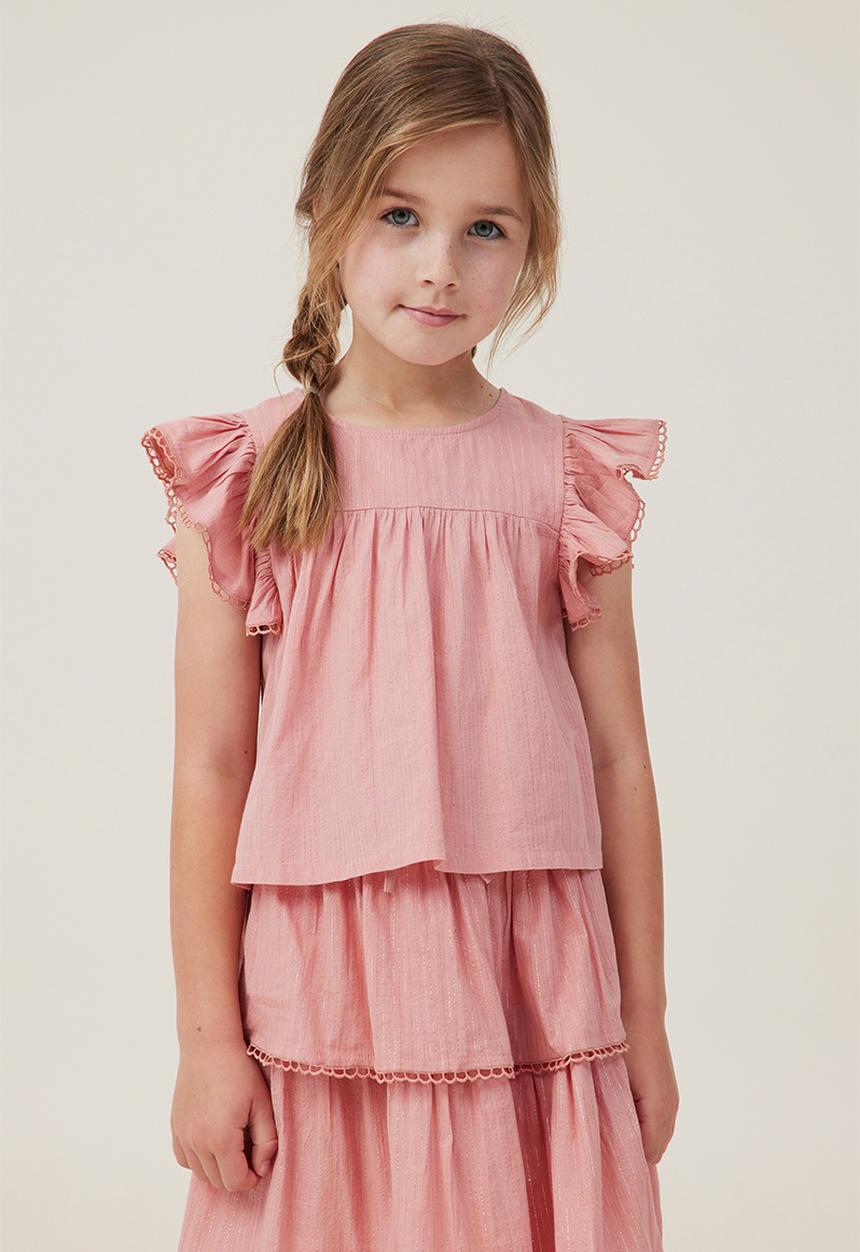 Cotton On - Madison scallop sleeve top - clay pigeon / sparkle stripe