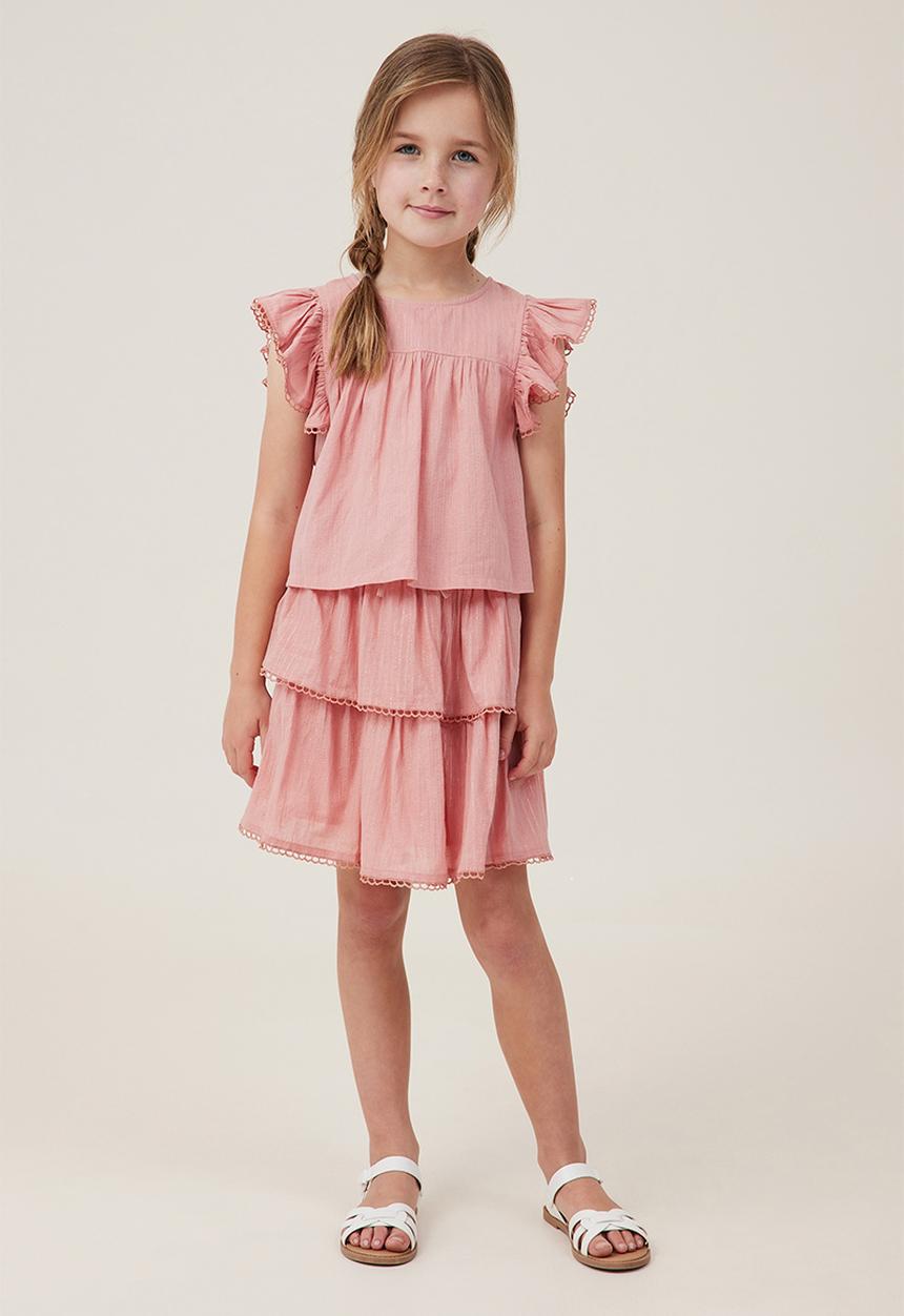 Cotton On - Madison scallop sleeve top - clay pigeon / sparkle stripe