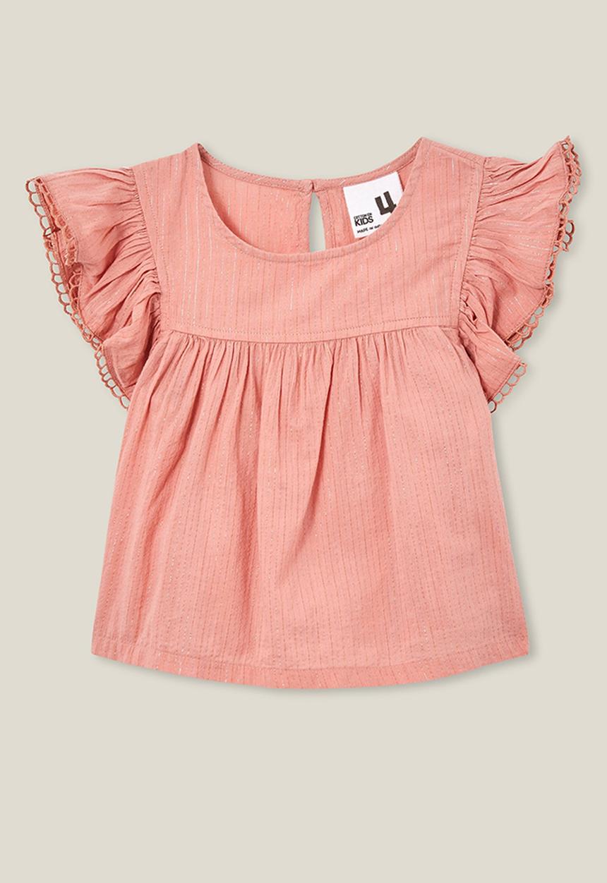 Cotton On - Madison scallop sleeve top - clay pigeon / sparkle stripe