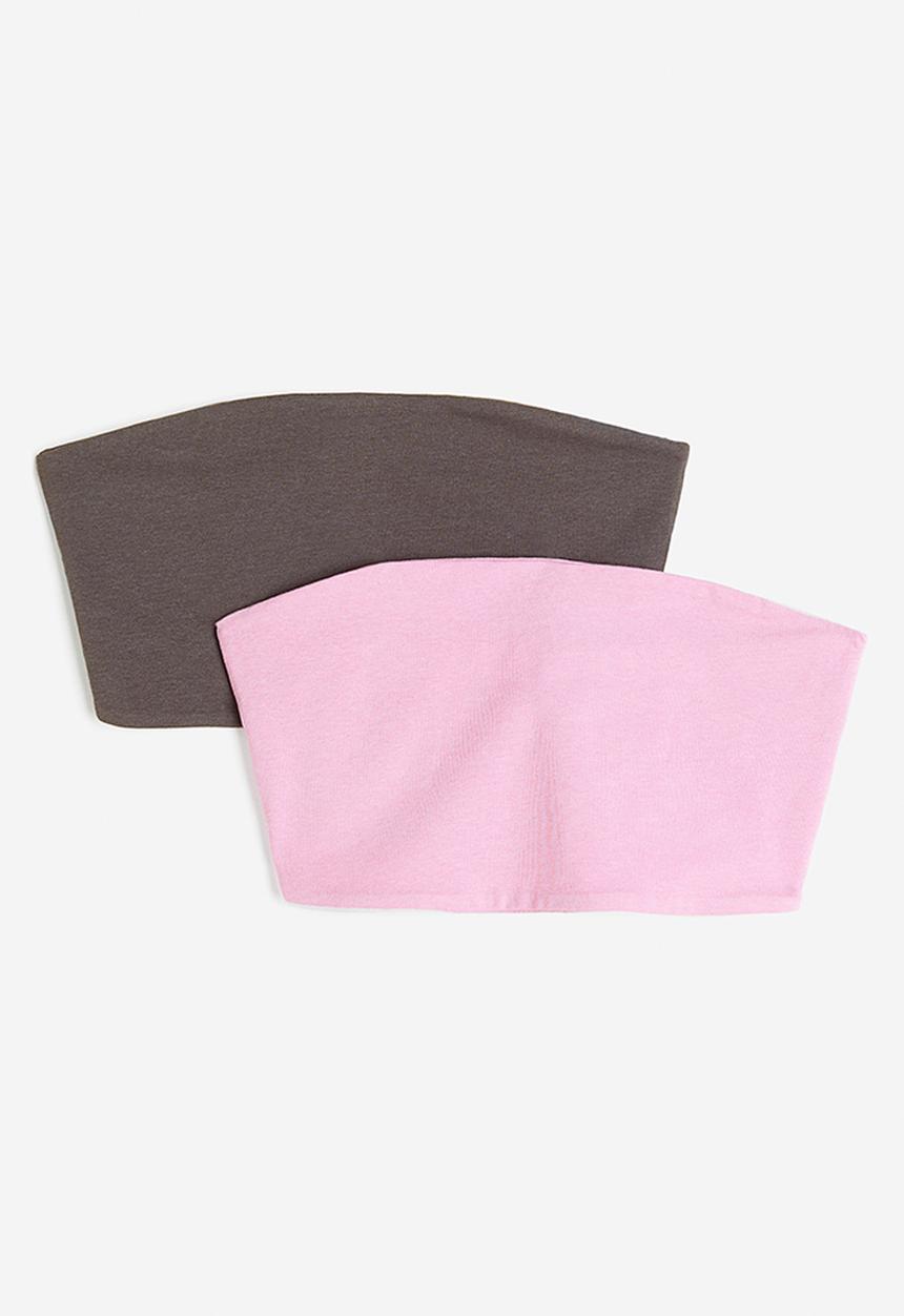H&M - 2-Pack cropped tube tops - light pink & dark grey 