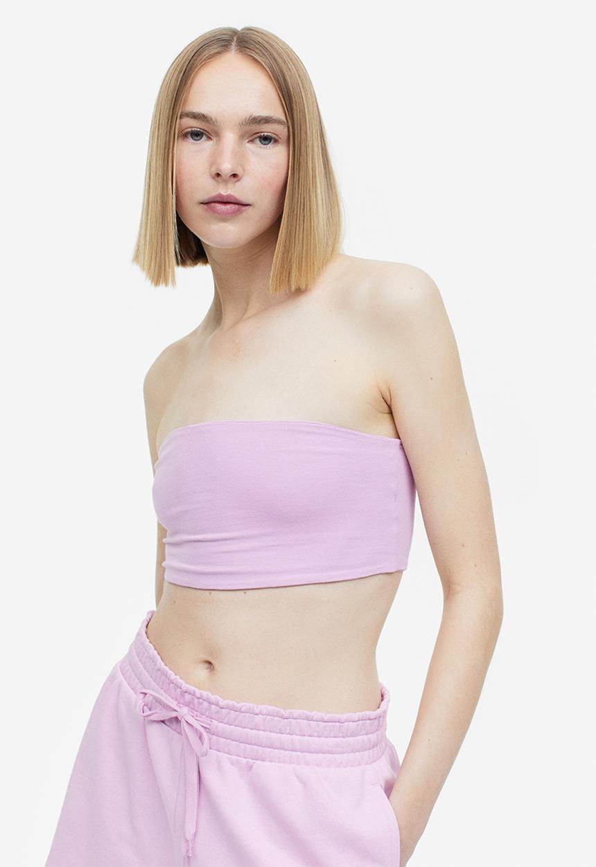 H&M - 2-Pack cropped tube tops - light pink & dark grey 