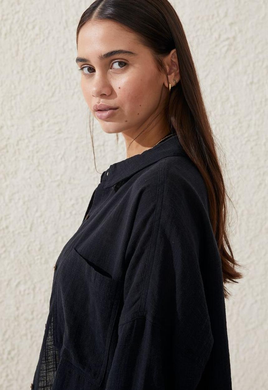 Cotton On - Swing beach shirt - black