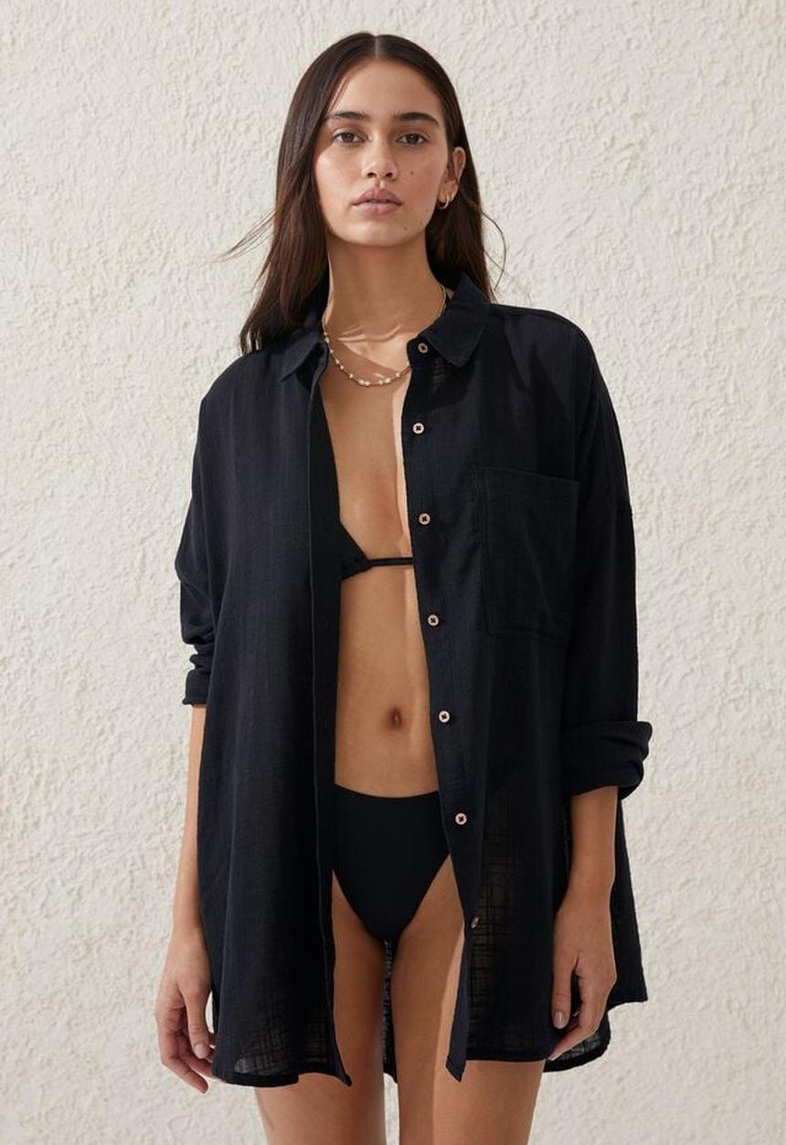 Cotton On - Swing beach shirt - black