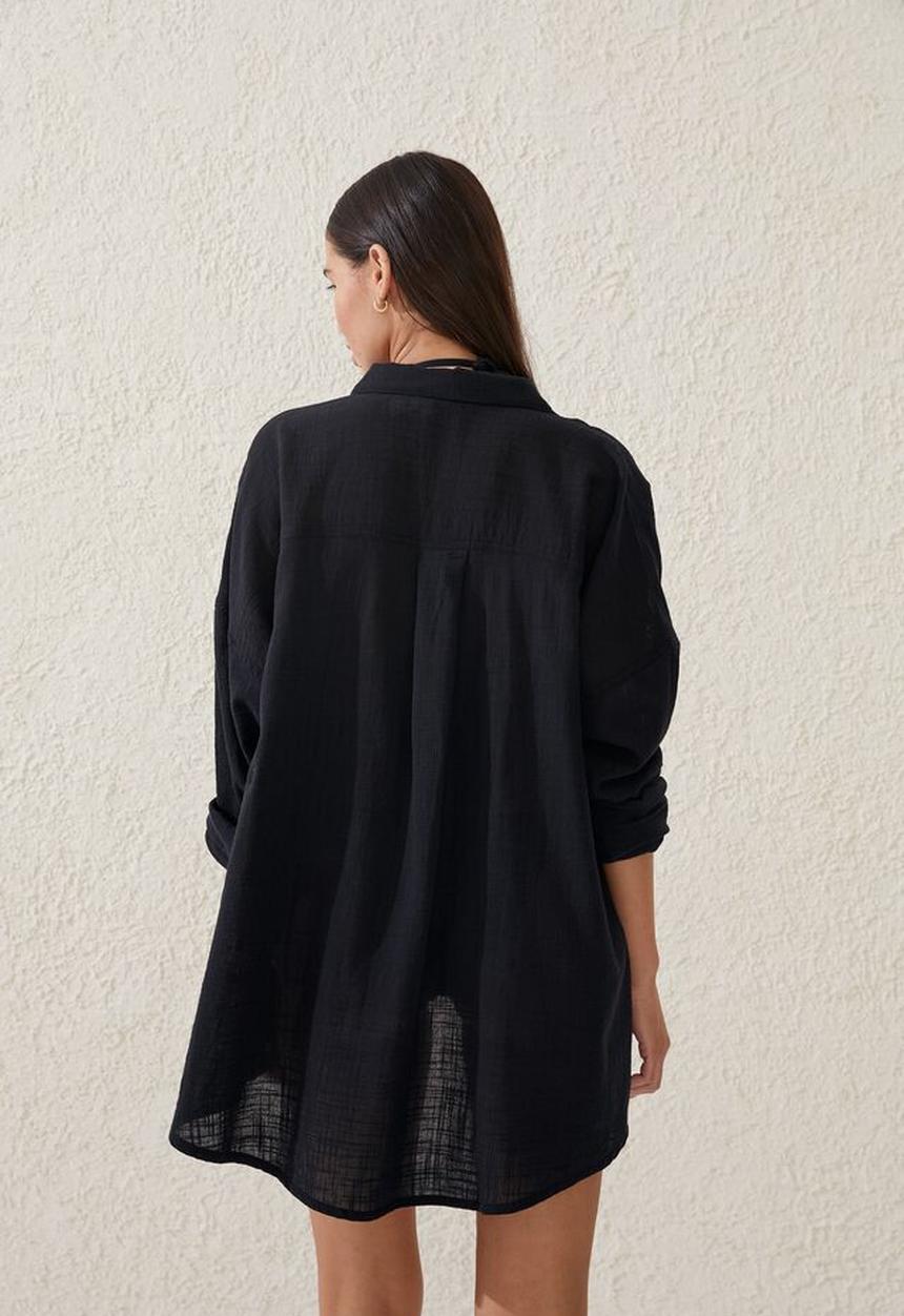 Cotton On - Swing beach shirt - black