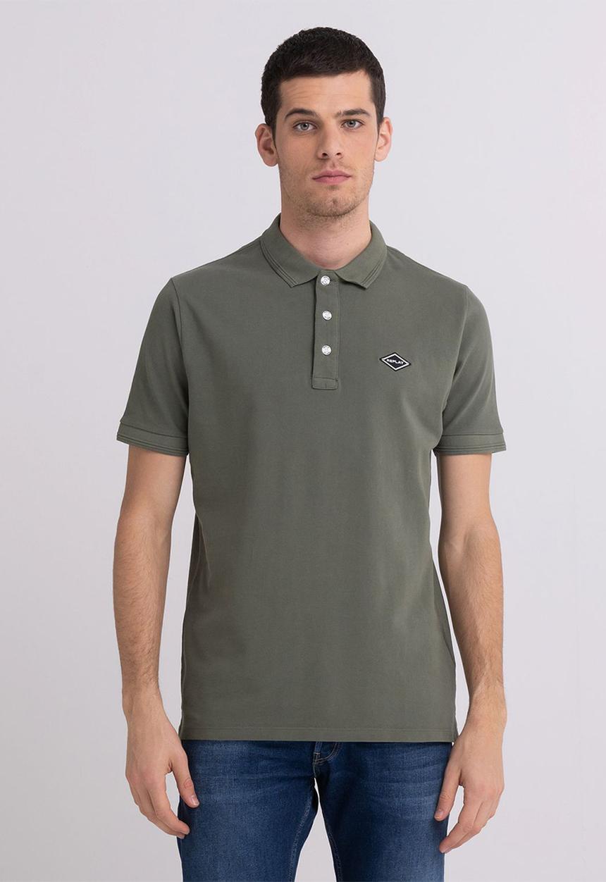 Replay - Garment dyed cotton piquet - sage green