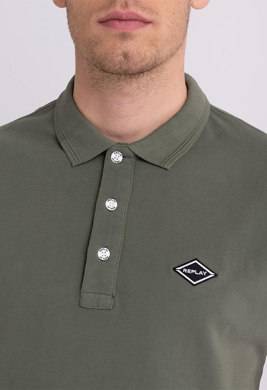 Replay - Garment dyed cotton piquet - sage green