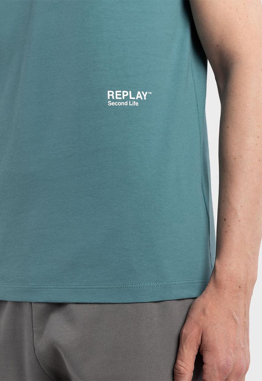 Replay - Piece dyed organic cotton jersey - powder blue