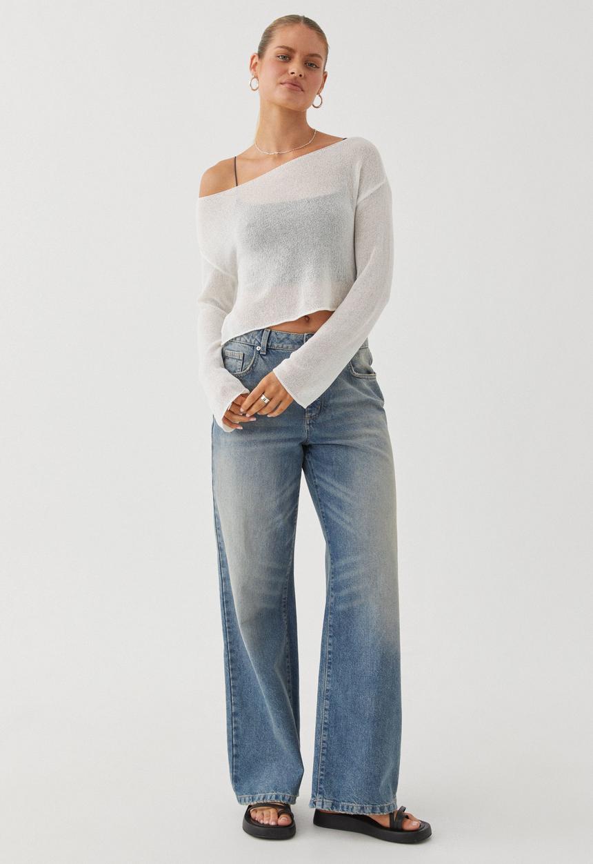 Supré  - Carla Wide Neck Sheer Knit Jumper - White