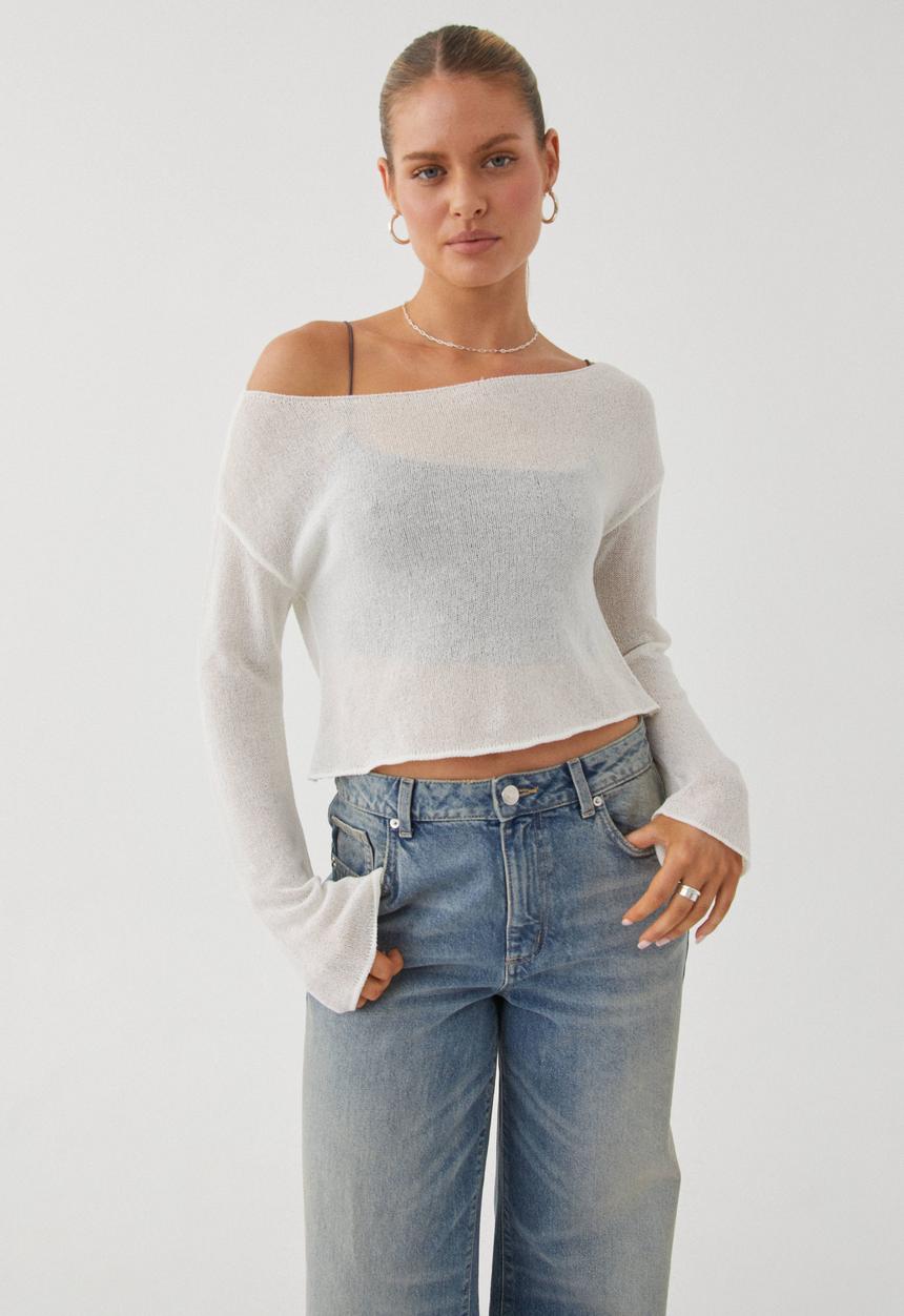 Supré  - Carla Wide Neck Sheer Knit Jumper - White
