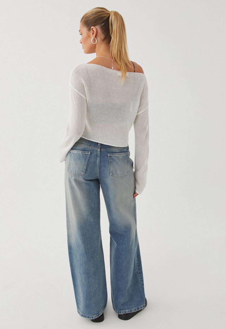 Supré  - Carla Wide Neck Sheer Knit Jumper - White