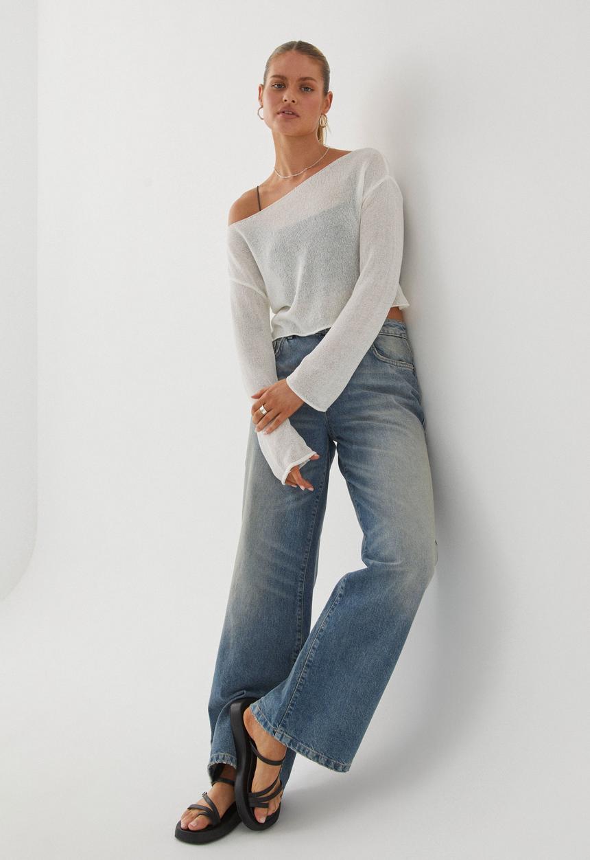 Supré  - Carla Wide Neck Sheer Knit Jumper - White